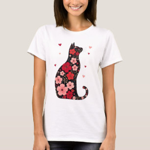Happy Meowentine's Day Floral Cat Valentijnsdag T-shirt