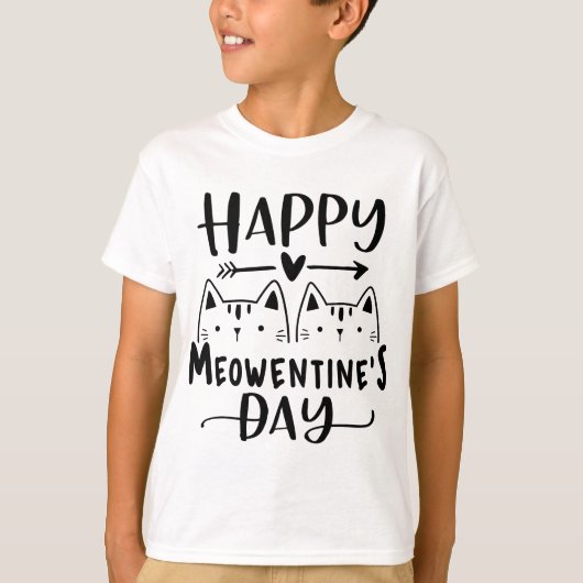 Happy Meowentine's Day Funny Valentijnsdag Cat L T-shirt (Voorkant)