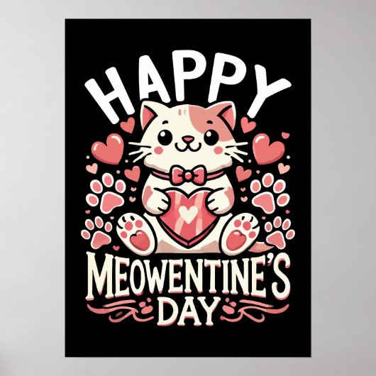 Happy Meowentine's Day - Schattigee Cat Valentijns Poster (Voorkant)