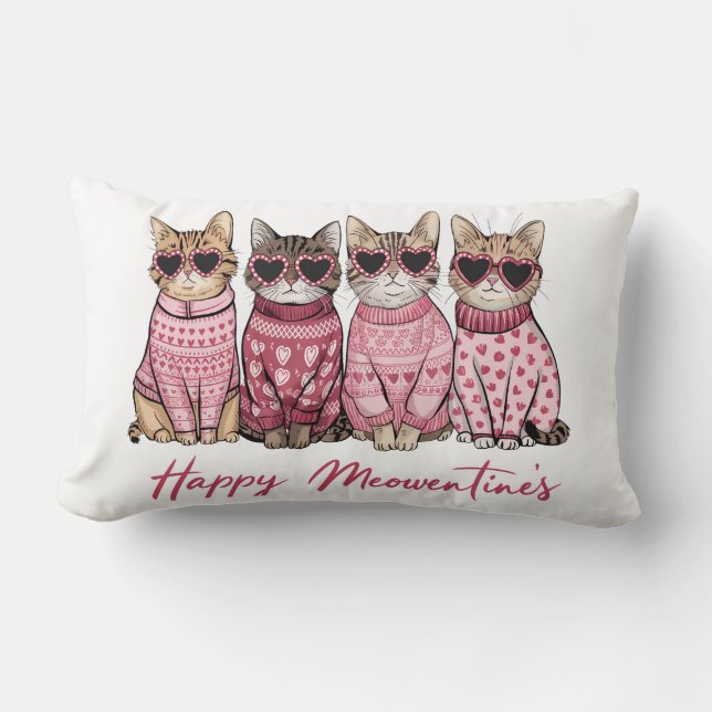 Happy Meowentines Toss Lumbar Pillow Kussen (Voorkant)