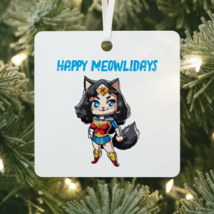 Happy Meowlidays Wonder Cat Metalen Ornament