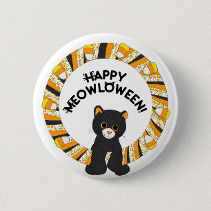 Happy Meowloween Black Cat Halloween Candy Corn Ronde Button 5,7 Cm