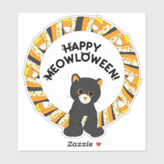 Happy Meowloween Black Cat Halloween Candy Corn Sticker