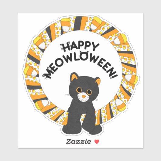 Happy Meowloween Black Cat Halloween Candy Corn Sticker (Vel)