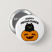 Happy Meowloween Funny Halloween Black Cat Pun Ronde Button 5,7 Cm (Voorkant /achterkant)