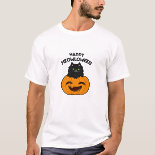 Happy Meowloween Grappige Halloween Pun T-shirt
