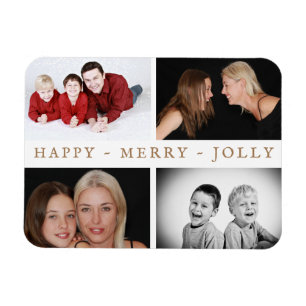 Happy Merry Jolly Family 4 Foto Collage Holiday Magneet