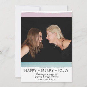 Happy Merry Jolly Moderne Waterverf Foto Feestdagenkaart