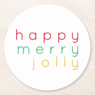 HAPPY MERRY JOLLY Ronde Papier Onderzetters
