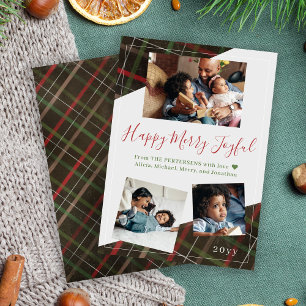 Happy Merry Joyful Christmas familie collage plaid Feestdagenkaart