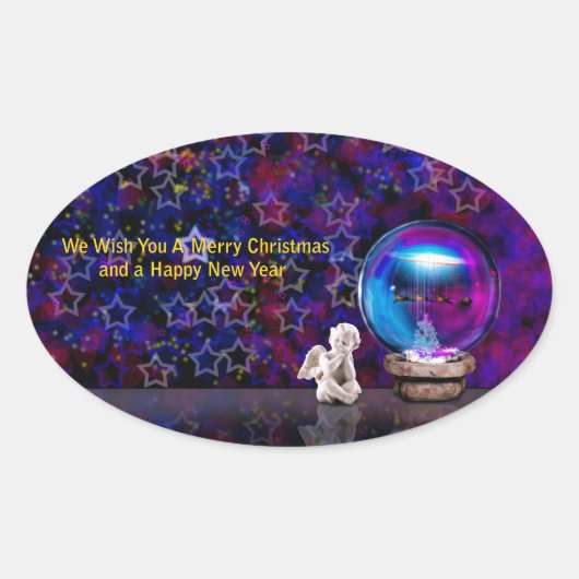 Happy Merry kerst Ovale Sticker (Voorkant)