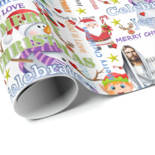 Happy Merry kerstwrapping Paper Jesus Santa Cadeaupapier