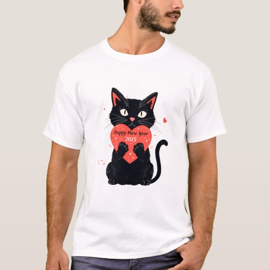 Happy mew jaar 2025 grappig kat nieuw jaar t-shirt (Voorkant)