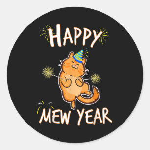 Happy Mew Year 2023 Funny Cat New Years Eve Party Ronde Sticker