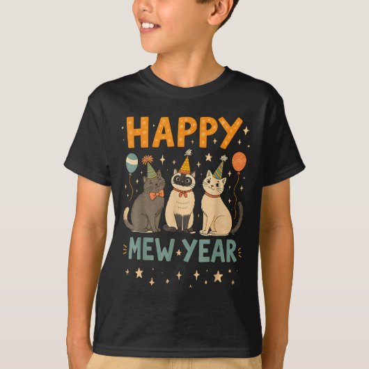 Happy Mew Year Cat Party  T-shirt (Voorkant)