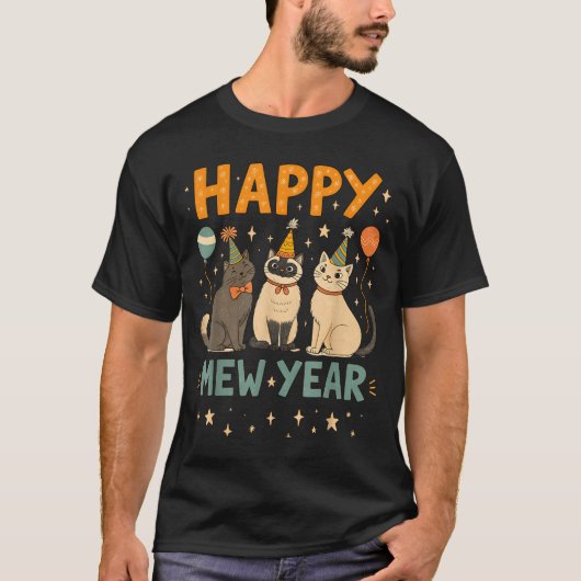 Happy Mew Year Cat Party  T-shirt (Voorkant)