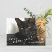 Happy Mew Year Cat Photo New Years Holiday Card Feestdagenkaart (Staand voorkant)