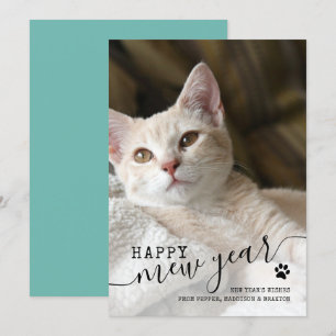 Happy Mew Year Kat Foto Pet Red New Jaren Feestdagenkaart