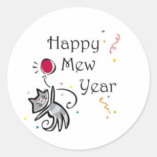Happy Mew Year Party Cat Ronde Sticker