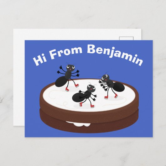 Happy miers schaatsen op koekjes cartoon briefkaart (Voorkant / Achterkant)