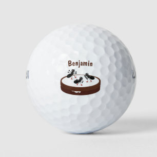Happy miers schaatsen op koekjes cartoon golfballen