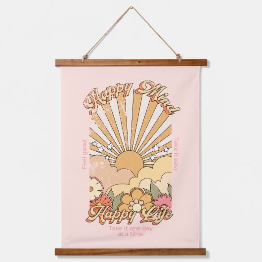 Happy Mind Happy Life Hippy Groovy Vibes Hangend Wandkleed (Voorkant)