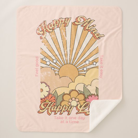 Happy Mind Happy Life Hippy Groovy Vibes Sherpa Deken (Voorkant)