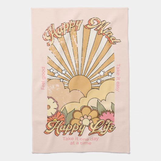 Happy Mind Happy Life Hippy Groovy Vibes Theedoek (Verticaal)