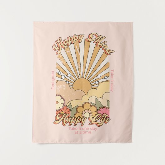 Happy Mind Happy Life Hippy Groovy Vibes Wandkleed (Voorkant)