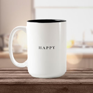 Happy Minimal Simple Elegant Typography Tweekleurige Koffiemok