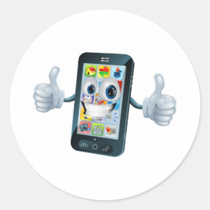 Happy mobile phone mascot-teken ronde sticker