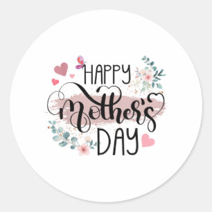 Happy Moederdag 2025 Schattigee Bloemen voor Vrouw Ronde Sticker