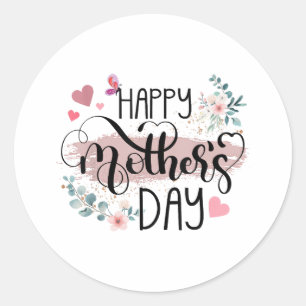 Happy Moederdag 2025 Schattigee Bloemen voor Vrouw Ronde Sticker