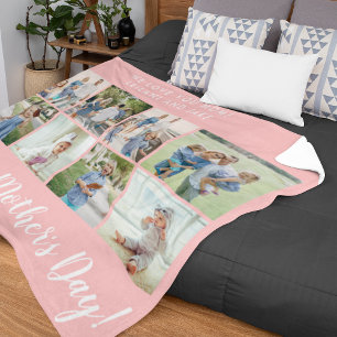 Happy Moederdag 8 Photo Collage Pink Fleece Deken