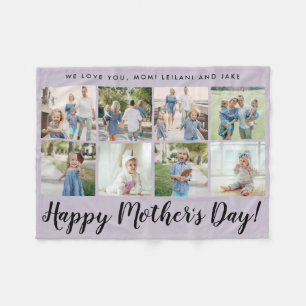 Happy Moederdag 8 Photo Custom Message Paars Fleece Deken