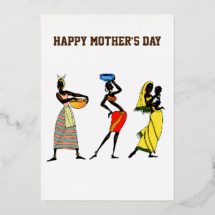 Happy Moederdag African Art Print Folie Feestdagenkaart