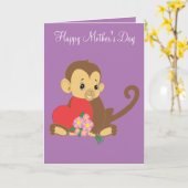 Happy Moederdag Baby Monkey Kaart (Gele Bloem)