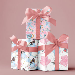 Happy Moederdag baby roze & blauw thema set van 3 Inpakpapier Vel