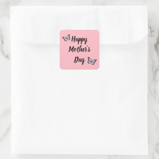 Happy Moederdag Black Script Roze Butterflies Vierkante Sticker (Tas)