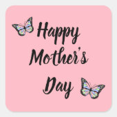 Happy Moederdag Black Script Roze Butterflies Vierkante Sticker (Voorkant)