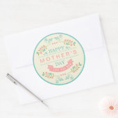 Happy Moederdag - Blauwgroen crème roze Floral Ronde Sticker (Envelop)