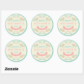 Happy Moederdag - Blauwgroen crème roze Floral Ronde Sticker (Vel)