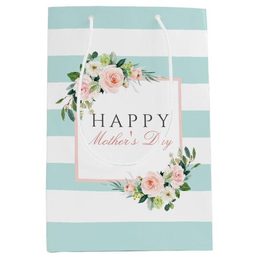 Happy Moederdag Bloemenstrepen patroon Medium Cadeauzakje (Voorkant)