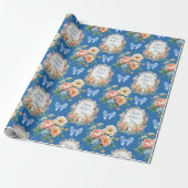 Happy Moederdag Blue Floral Cadeaupapier (Uitgerold)