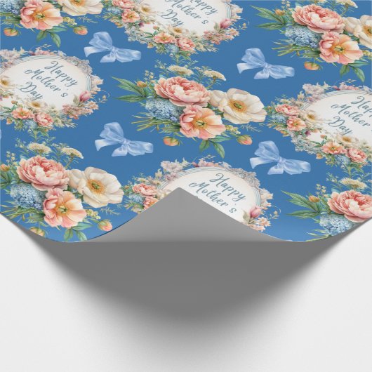 Happy Moederdag Blue Floral Cadeaupapier (Hoek)