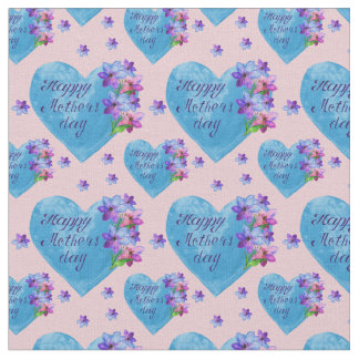 Happy Moederdag Blue Hearts Floral op Roze Stof