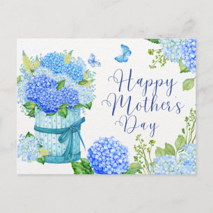 Happy Moederdag Blue Hydrangea Flowers Feestdagenkaart