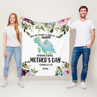 Happy Moederdag Blush Flowers Fleece Deken