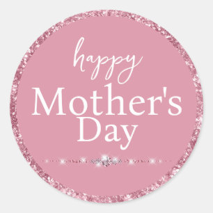 Happy Moederdag Blush Pink Glitter Ronde Sticker