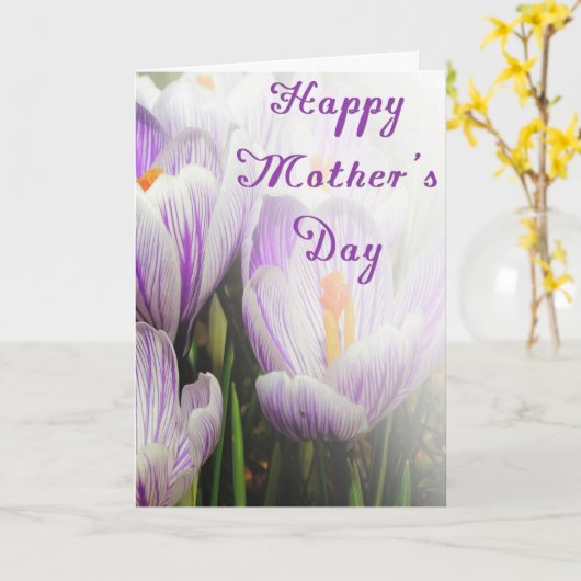 Happy Moederdag Bright Paarse en witte Tulips Kaart (Gele Bloem)